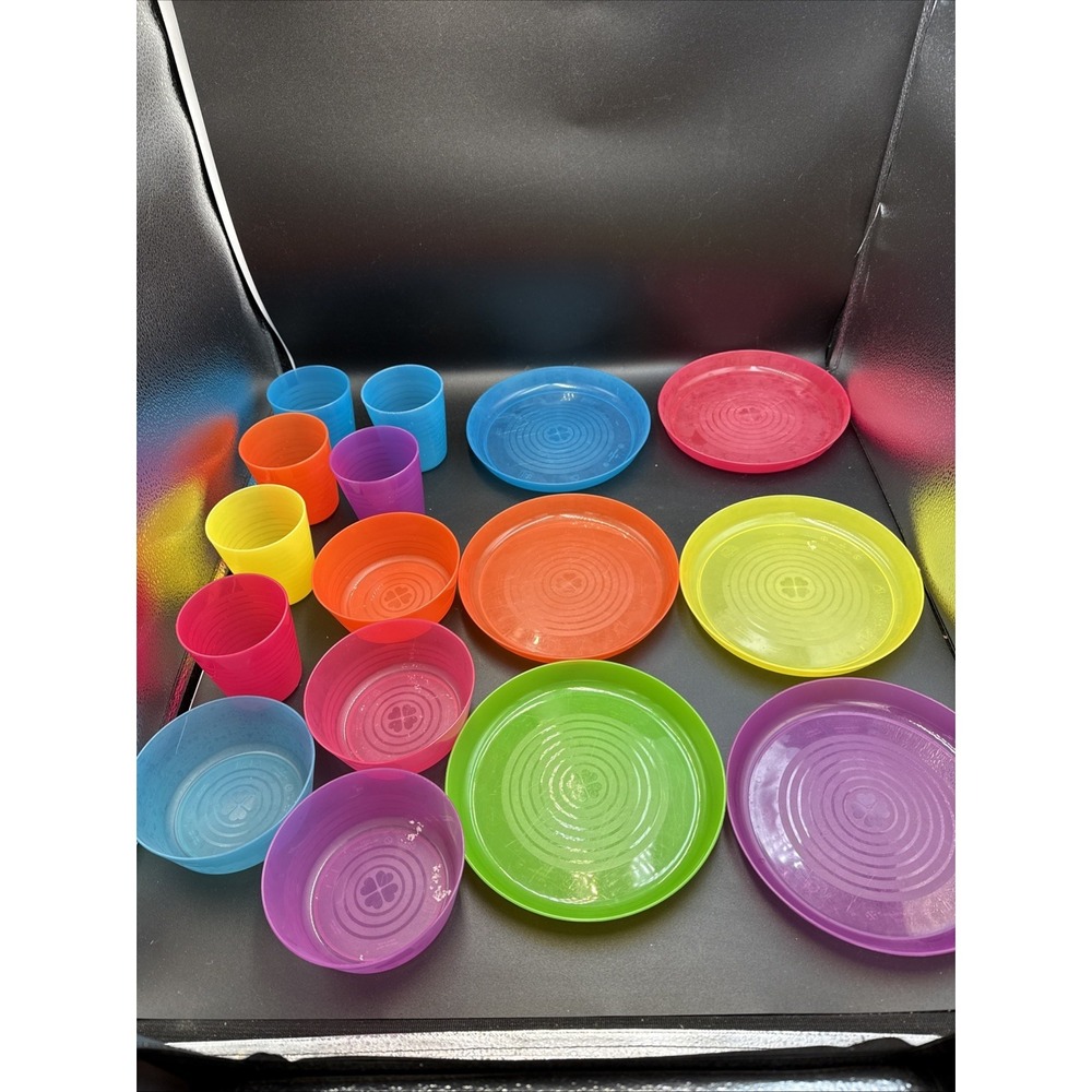 Ikea Lot of 16 Bowls Cups Plates Kalas Plastic Kid Child  Rainbow Bright